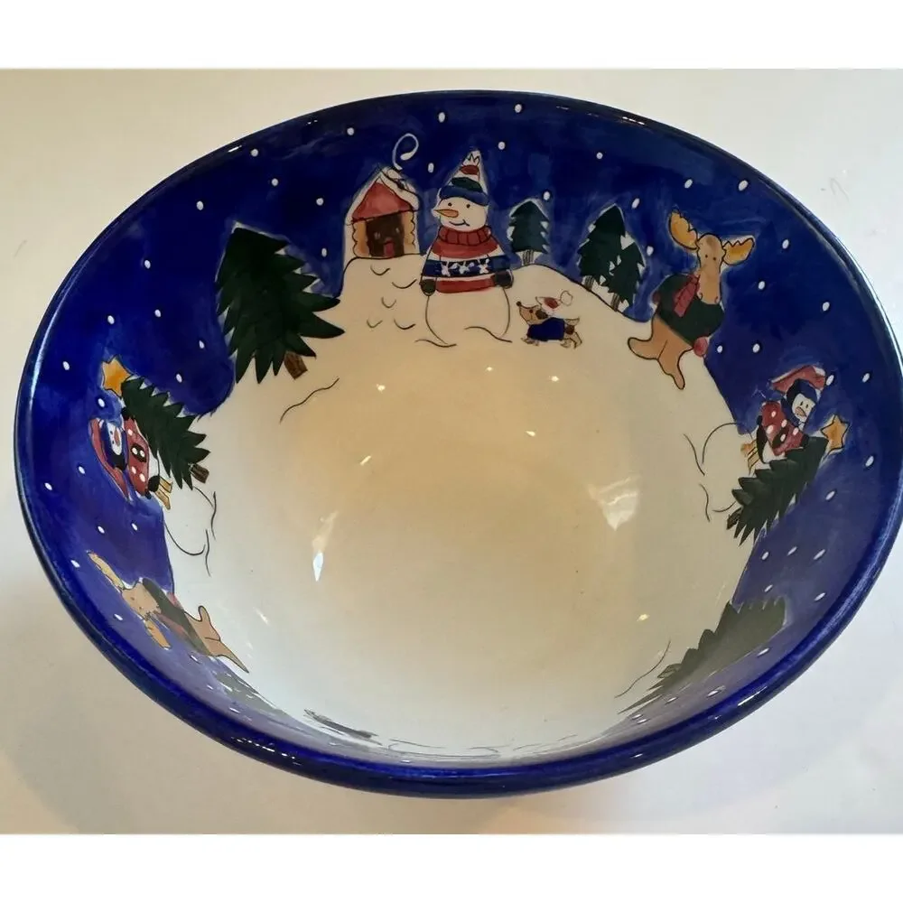 Vtg 2000 St. Nicholas Square Snowman Mixing Bowl Large Holiday Winter